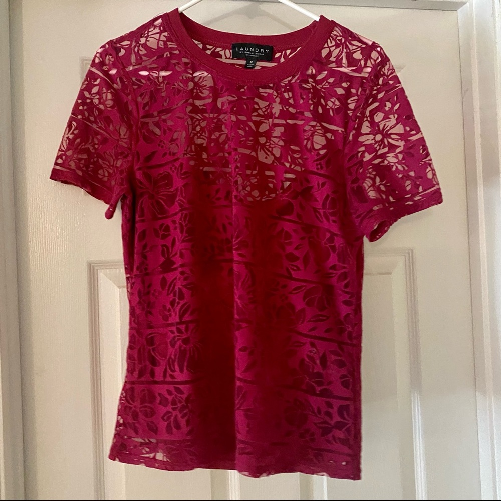 Laundry by Shelli Segal Maroon Lace Top with Camisole